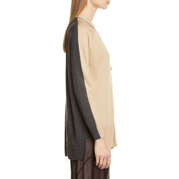 ATM Anthony Thomas Melillo Womens Colorblock Silk Blend Cardigan Small Latte - Picture 3 of 5
